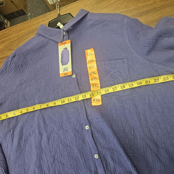 (16)Jessica Simpson Ladies' Gauze Button Front Shirt, BLUE S, L XXL - Picture 6 of 8
